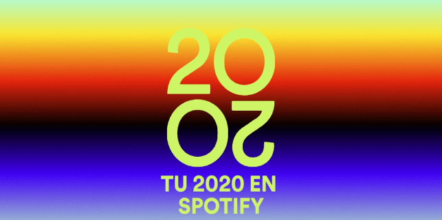 Imagen con colores degradados con el "2020" en amarillo y adentro dice "tu 2020 en Spotify"