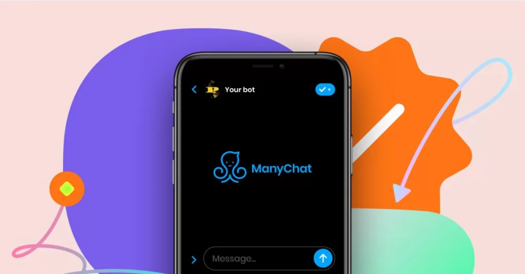 Herramienta de IA: un celular con el logo de ManuChat en el centro.